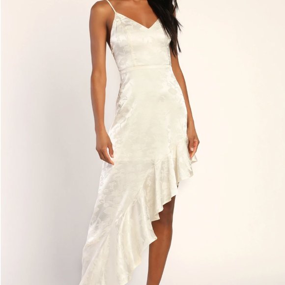 Lulus Embroidered Satin High-Low Dress - Picture 1 of 1